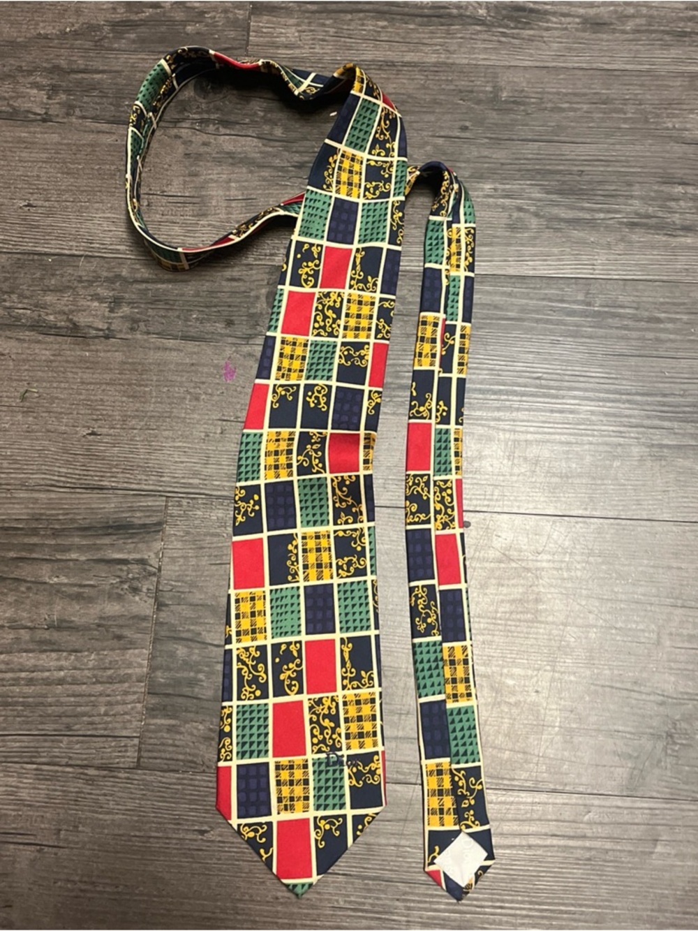 Dior Multi-Checked Red Navy Green Yellow Silk Tie